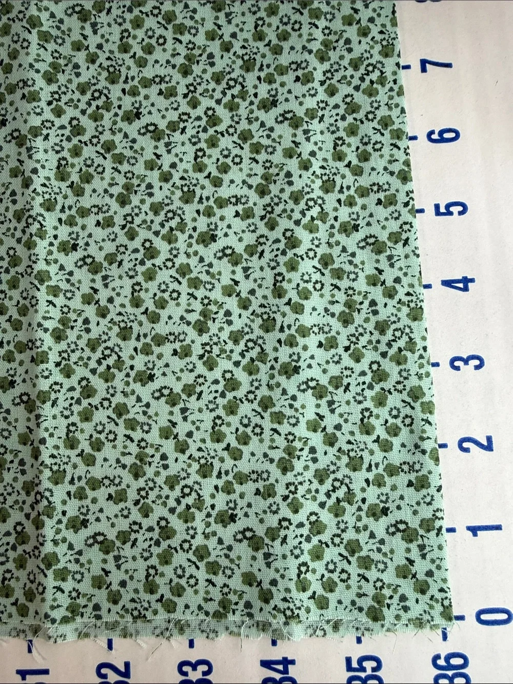 Vintage 1970s Tiny Floral Calico Fabric Mint Olive Black Cotton Blend 1 Yard